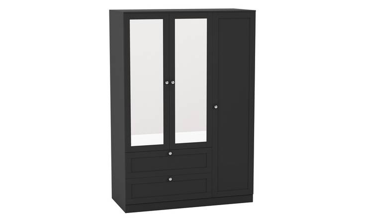 Vida Designs Altino 3 Door 2 Drawer Mirrored Wardrobe - Black