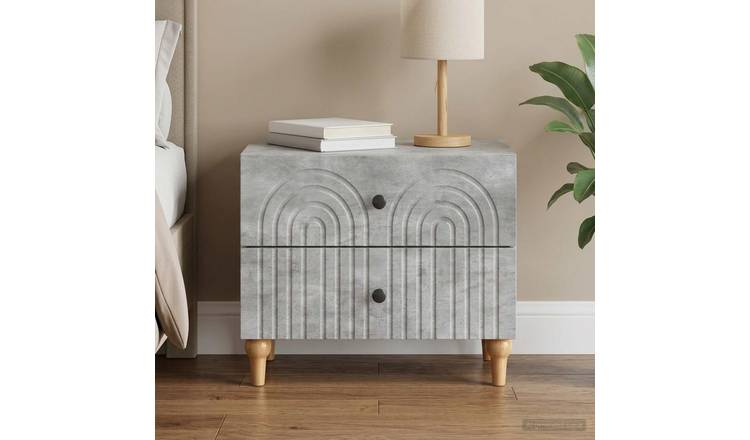 Walplus Engineered Wood Bedside Cabinet - Concrete Grey - 62 x 34.5 x 48 cm