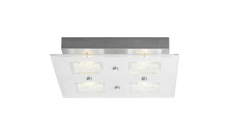 Happy Homewares Nickel Chrome Square LED Bathroom Ceiling Light - 26cm