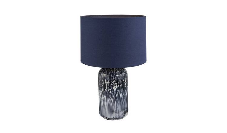 Happy Homewares Navy Blue and Smoked Grey Marble Snowflake Table Lamp - 30cm
