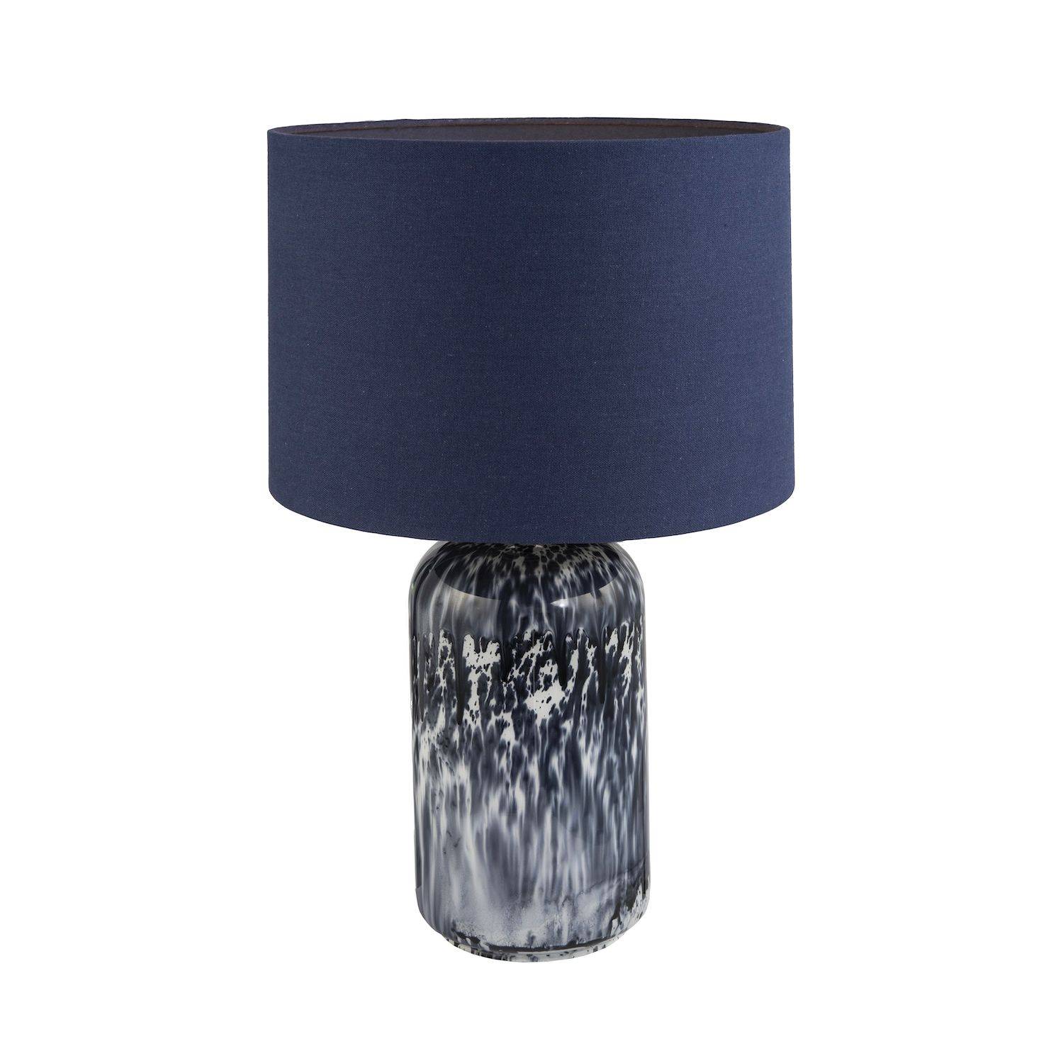 Happy Homewares Navy Blue and Smoked Grey Marble Snowflake Table Lamp - 30cm - Image 1