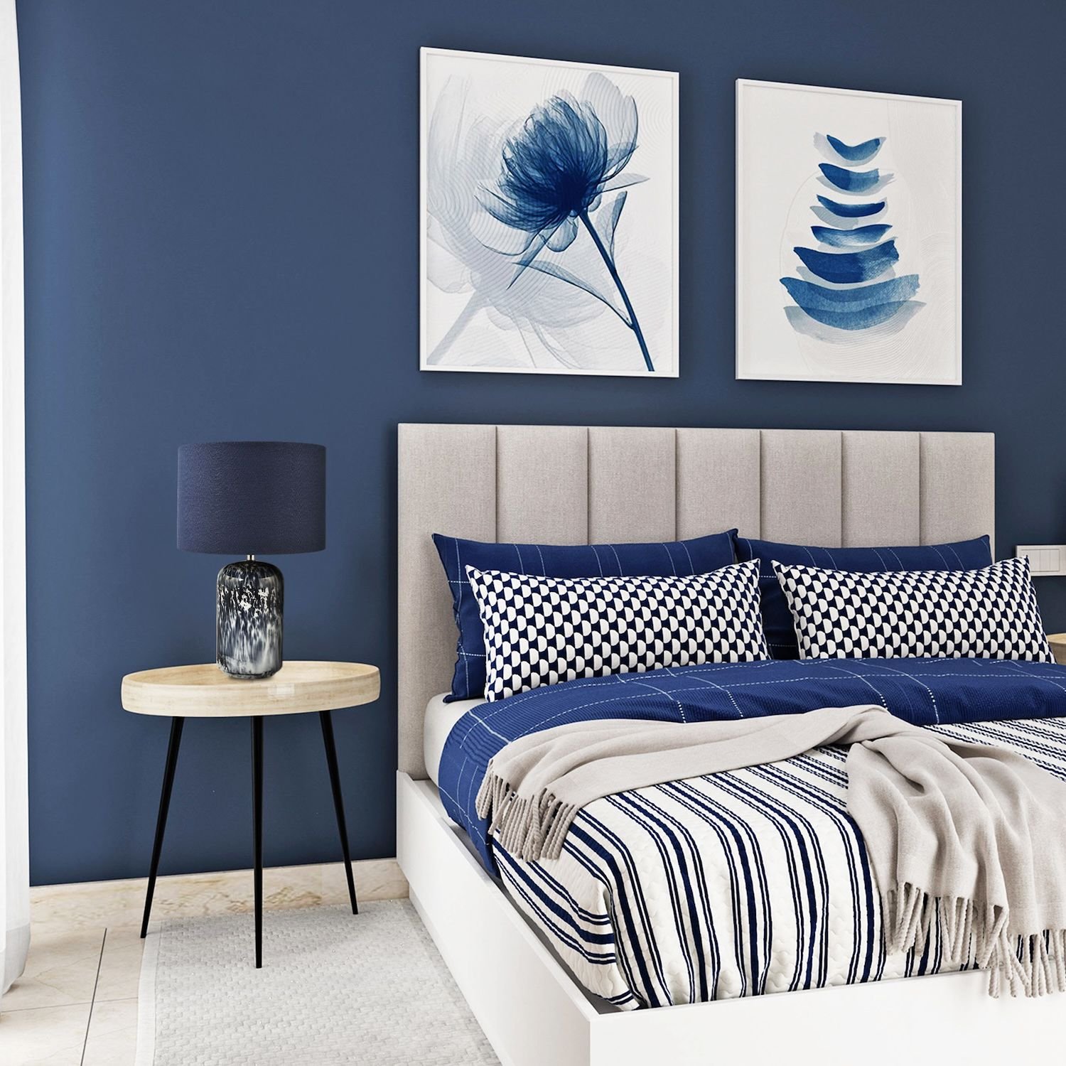 Happy Homewares Navy Blue and Smoked Grey Marble Snowflake Table Lamp - 30cm - Image 5