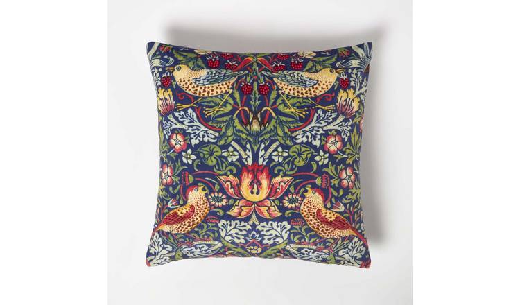 Homescapes Navy William Morris Strawberry Thief Velvet Cushion