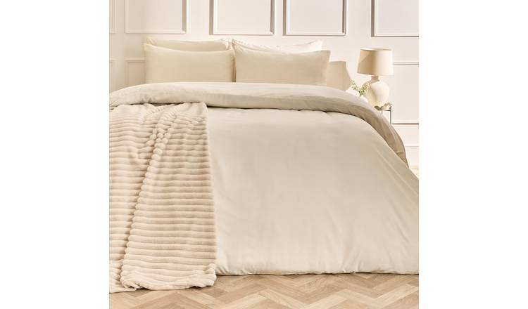 OHS Plain Dyed Microfibre Duvet Cover Set Bedding Ivory - King