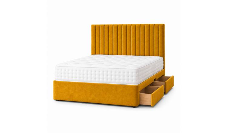 Comfy Deluxe 3ft Single    2 Drawer Suede  Divan Bed Set -  Mustard