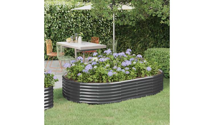 Walplus Galvanised Steel Raised Garden Bed - Anthracite - 214 x 140 x 36 cm
