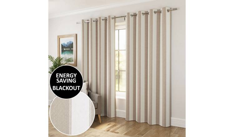 Enhanced Living Henley Striped Blackout Eyelet Curtains - 117 x 137cm - Natural