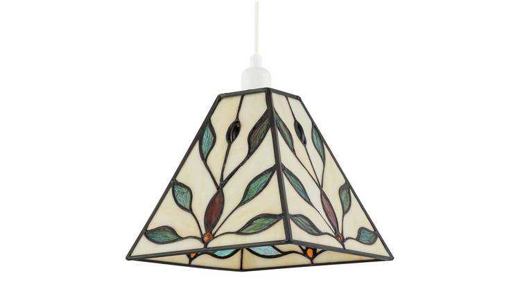 Happy Homewares Green Square Tiffany Glass with Emerald Pendant Shade - 20cm