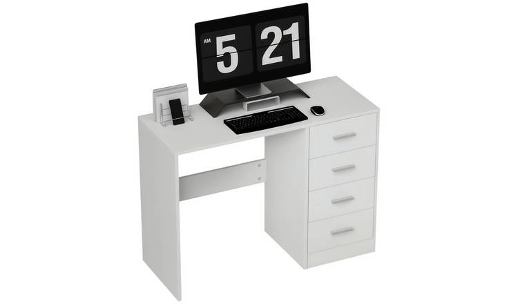 HOMCOM Wooden Computer Desk with 3 Storage Drawers - White