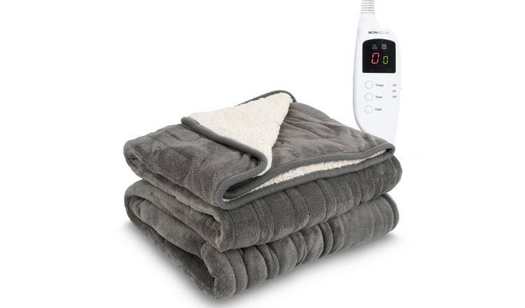 MONHOUSE Double Heated Electric Throw with 9 Heat Setting - Grey