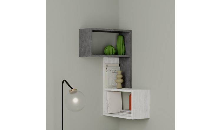 Decortie Part Particleboard Floating Wall Shelf - Grey & Ancient White