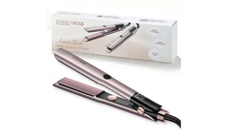 BarberBoss AuraSleek Keratin-Infused Ceramic Hair Straightener - Pink