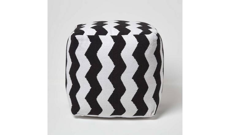 Homescapes Square Chevron Style Bean Footstool – Black and White