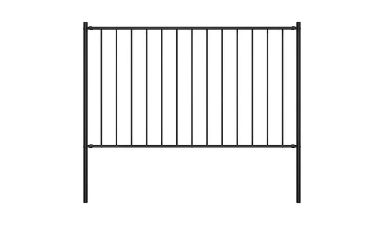 Walplus Powder Coated Steel Fence Panel Woerden with Posts - Black - 1.7 x 1 m
