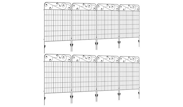 Outsunny Set of 8 Iron Garden Fence Panels – Black