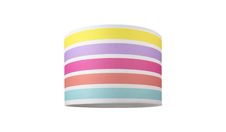 Happy Homewares Multi Coloured Rainbow Stripe Cotton Fabric Lampshade - 30cm