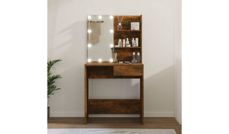 Walplus LED Engineered Wood Dressing Table - Brown Oak - 74.5 x 40 x 141 cm