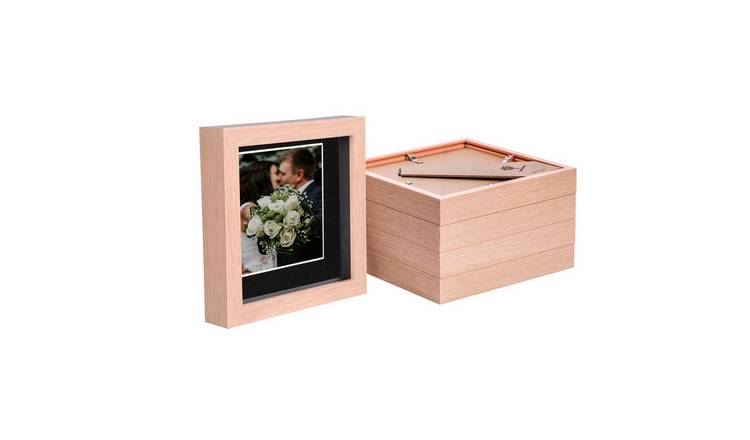 Nicola Spring 3D Box Photo Frames - 6 x 6" with Mount - Set of 5 - Light Brown