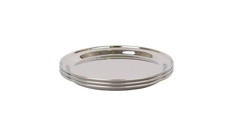 Argon Tableware Round Stainless Steel Serving Trays - Pack of 3 - 25.5cm