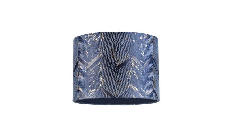 Happy Homewares Midnight Blue Drum with Gold and Silver Lampshade - 25cm
