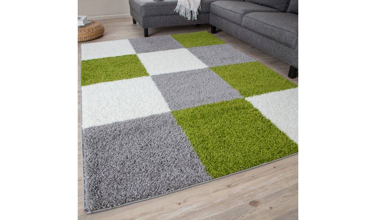 The Rugs Green Myshaggy Checkered Shaggy Rug - 160 x 230cm
