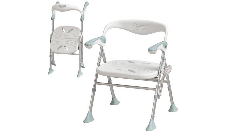 HOMCOM Foldable Shower Chair with Flip Up Armrests and Back