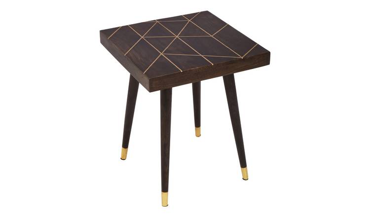 Orsina Naro Mango Wood Side Table – Dark Brown & Gold