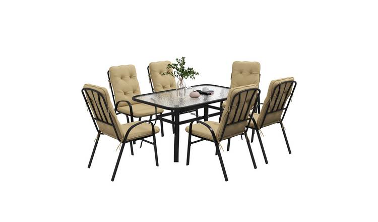 Outsunny 6 Seater Textilene Garden Dining Set - Beige
