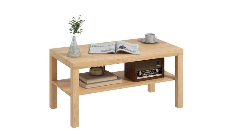 HOMCOM 2-Tier Coffee Table with Storage Shelf - Natural Wood Finish