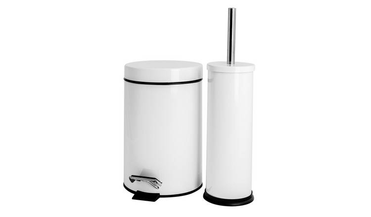 Harbour Housewares Round Toilet Brush & Bin Set - White