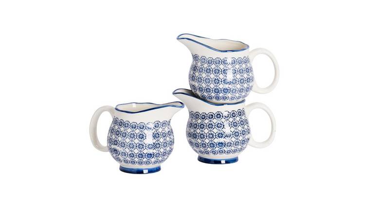 Nicola Spring Hand-Printed Milk Jugs - Navy - Pack of 3