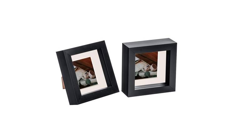 Nicola Spring 4" x 4" Black 3D Box Photo Frame 2" x 2" Ivory Mount - Set of 2