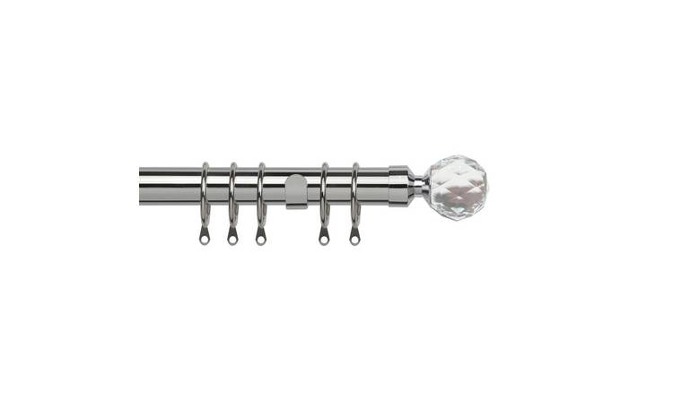 New Edge Blinds 25-28mm Chrome Extendable Crystal Curtain Pole - 120cm - 210cm