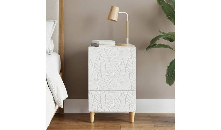 Walplus 3 Drawer Engineered Wood Bedside Table - White - 43 x 39.5 x 66.5 cm