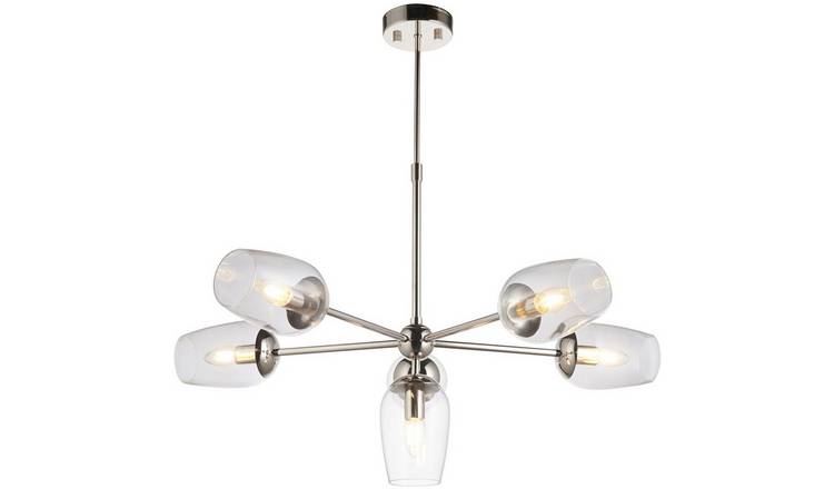 Loops Direct Steel and Glass Multi-Arm Ceiling Pendant - Bright Nickel Plate