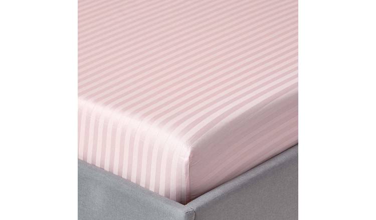 Homescapes Egyptian Cotton Pink Satin Stripe Fitted Sheet - Single