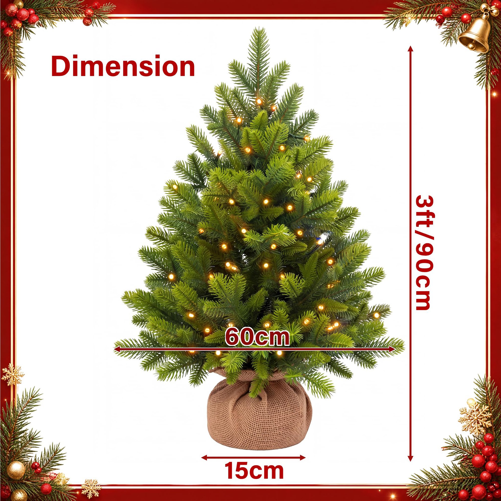 My Christmas 3ft Pre-Lit Artificial Christmas Tree with 152 Tips - Green - Image 3