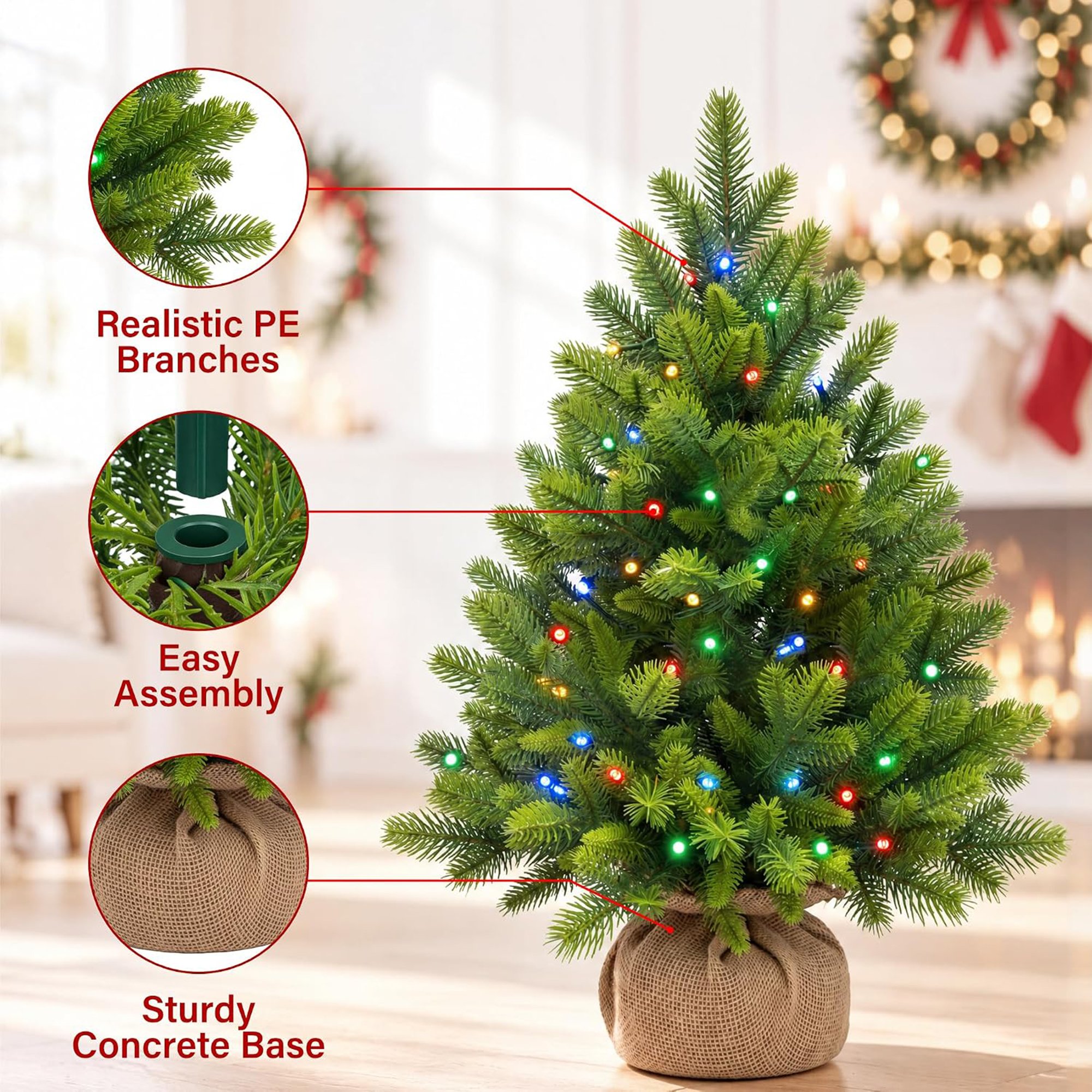 My Christmas 3ft Pre-Lit Artificial Christmas Tree with 152 Tips - Green - Image 5