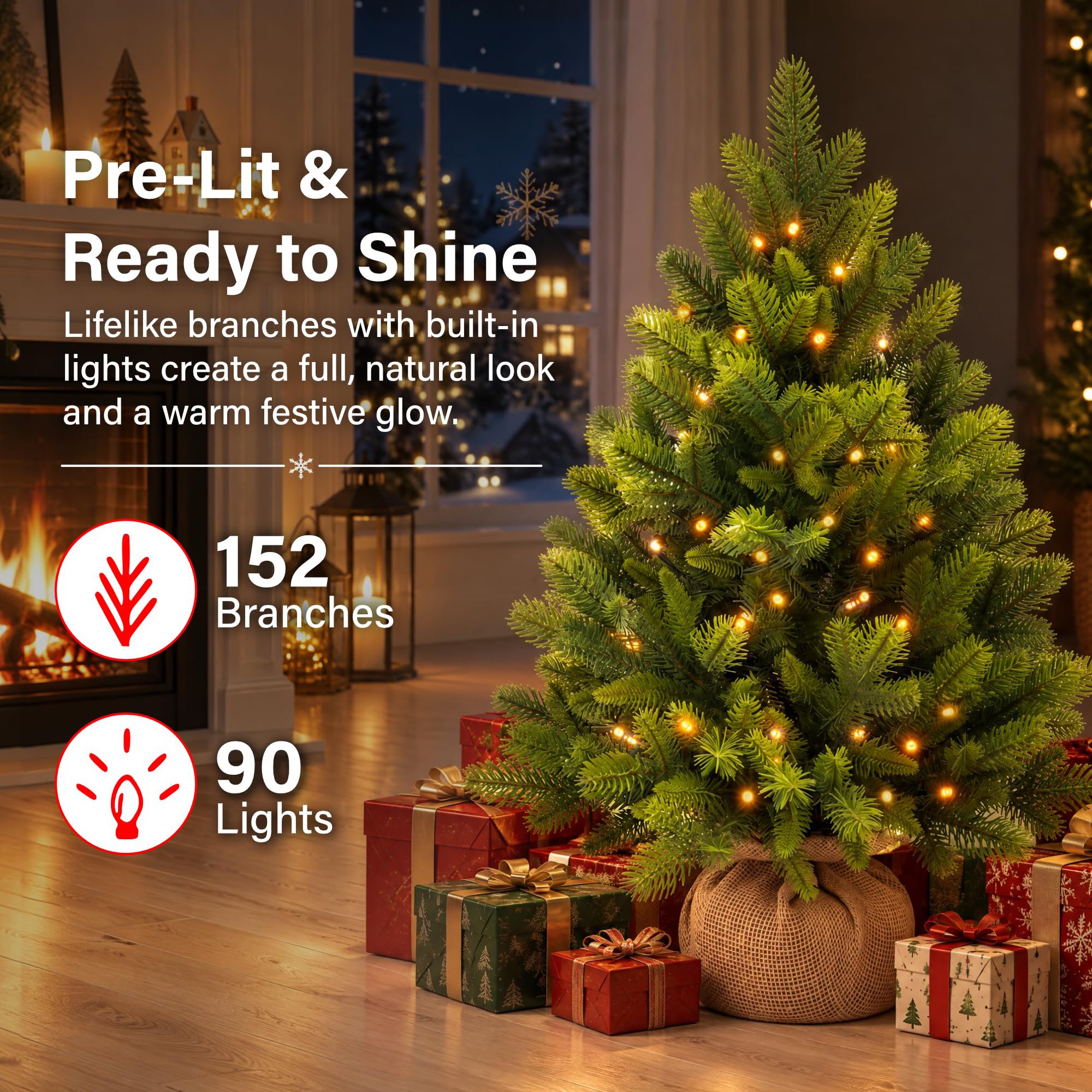 My Christmas 3ft Pre-Lit Artificial Christmas Tree with 152 Tips - Green - Image 6