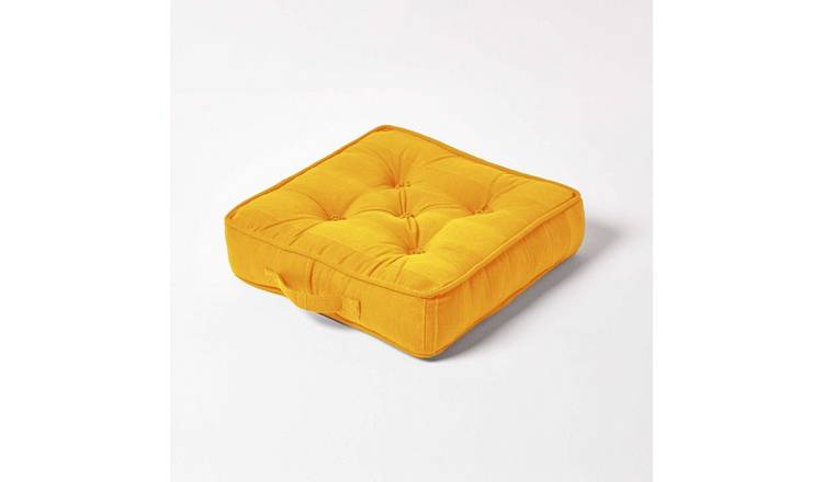 Homescapes Rajput Ribbed Cotton Floor Cushion - Mustard Yellow