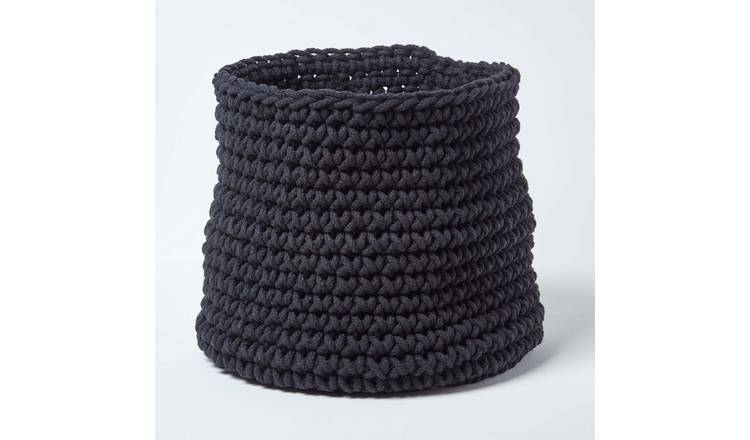 Homescapes Cotton Knitted Round Storage Basket - 42 × 37 cm - Black
