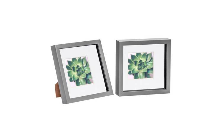 Nicola Spring 3D Box Photo Frames - 8 x 8" - 4 x 4" Mount - Grey - Pack of 2