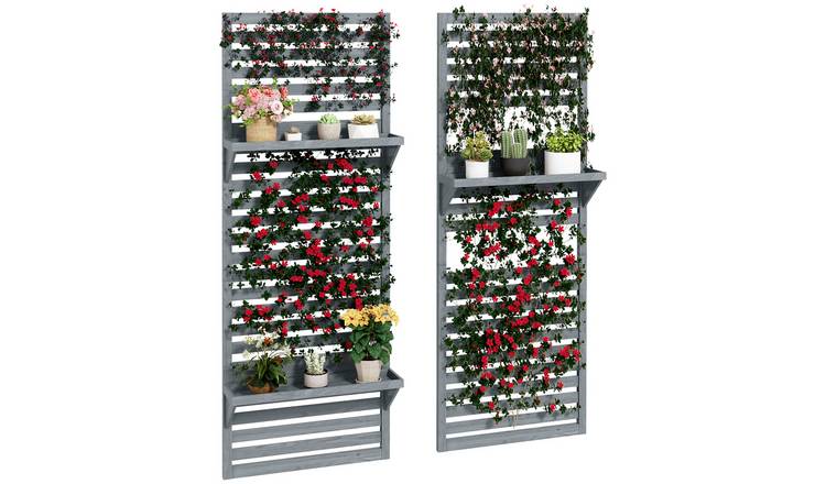 Outsunny 2 Wooden Wall Mounted Raised Garden Bed - Grey