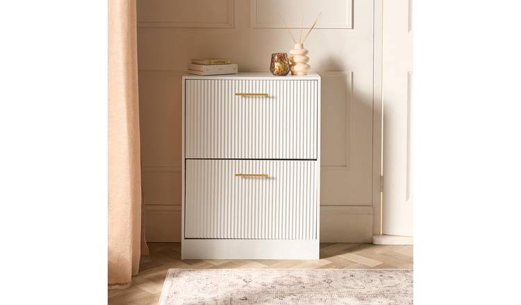 OHS Ribbed 2-Drawer Shoe Cabinet - White