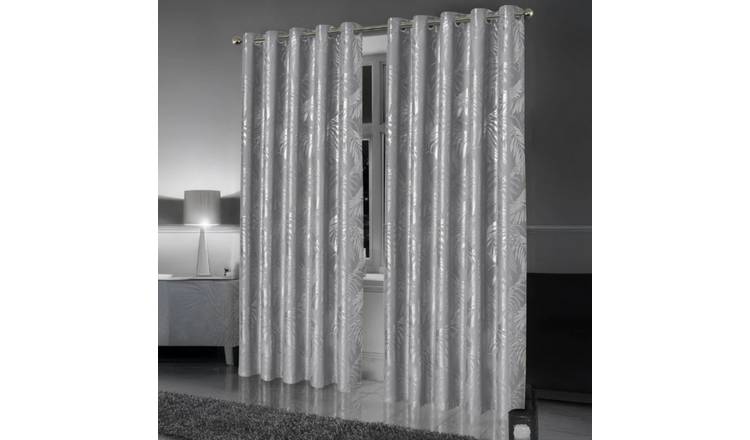 New Edge Blinds Silver Leaf Sparkle Blackout Eyelet Curtains - 167cm x 137cm