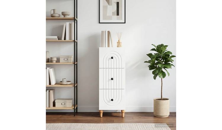 Walplus Engineered Wood Drawer Cabinet Open Shelf - White - 33 x 34.5 x 90 cm
