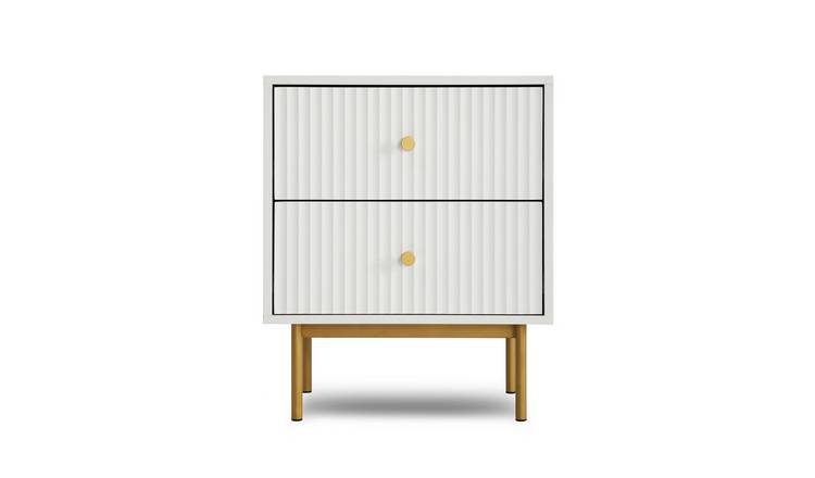 HomeGardenDirect Devon Fluted Bedside Table with 2 Drawers - White