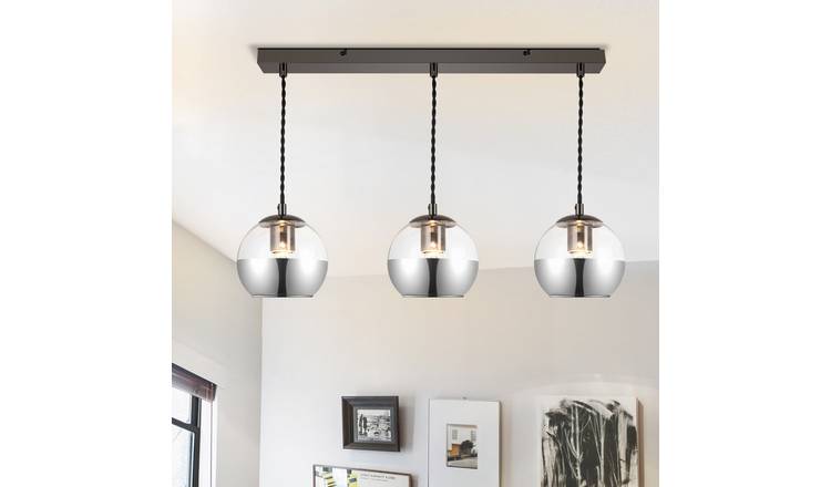 Cosylyte Marlo 3 Light Modern Smoky Glass Bar Pendant Light - Matt Black Base