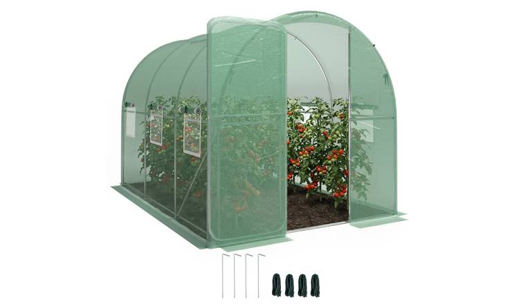 Outsunny Walk in Polytunnel Greenhouse with Hinged Door and Mesh Window – Green