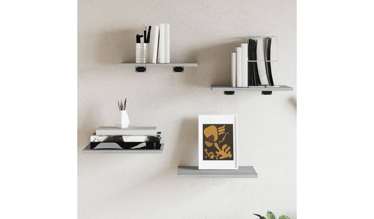 Walplus Pack of 4 Engineered Wood Wall Shelf - Grey and Oak - 40 x 30 x 1.5 cm